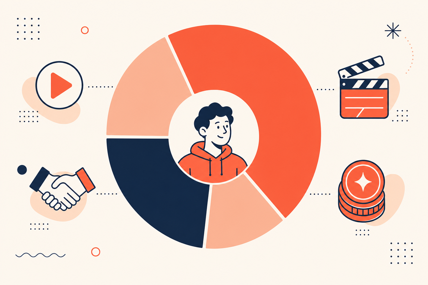 A realistic first-year income mix for a YouTube Shorts creator across revenue sources