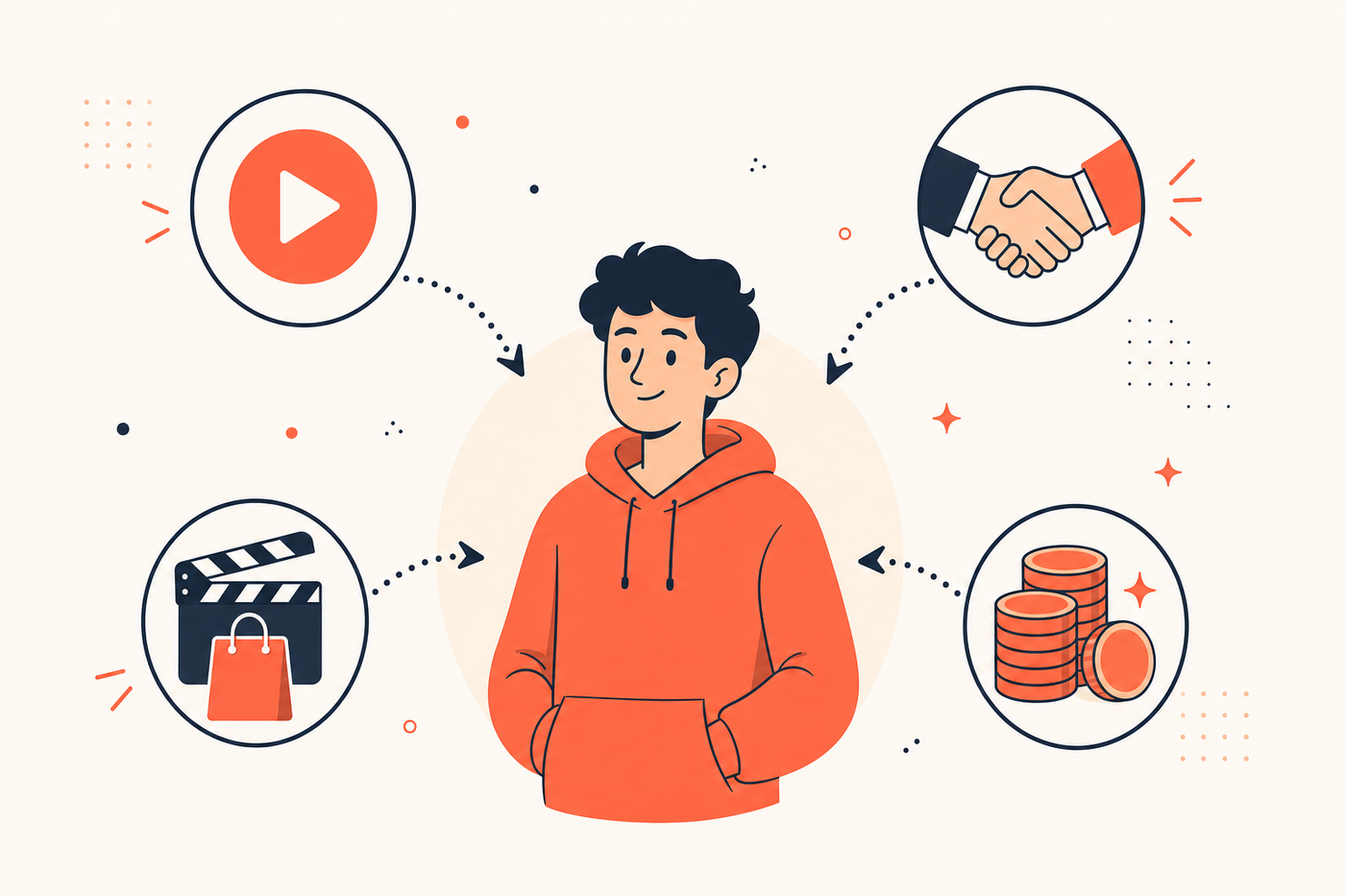 Multiple YouTube Shorts income streams: ad revenue, brand deals, and UGC work flowing to a creator