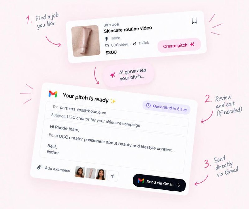 AI Pitching demo — find a job, AI generates your pitch, review and send via Gmail
